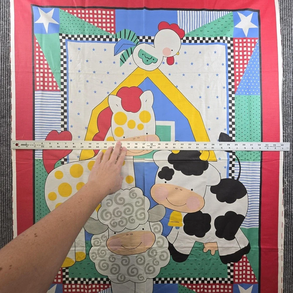 Vintage 1990s Springs Industries Farm Animals Fabric Panel Cow Sheep Horse 35x35